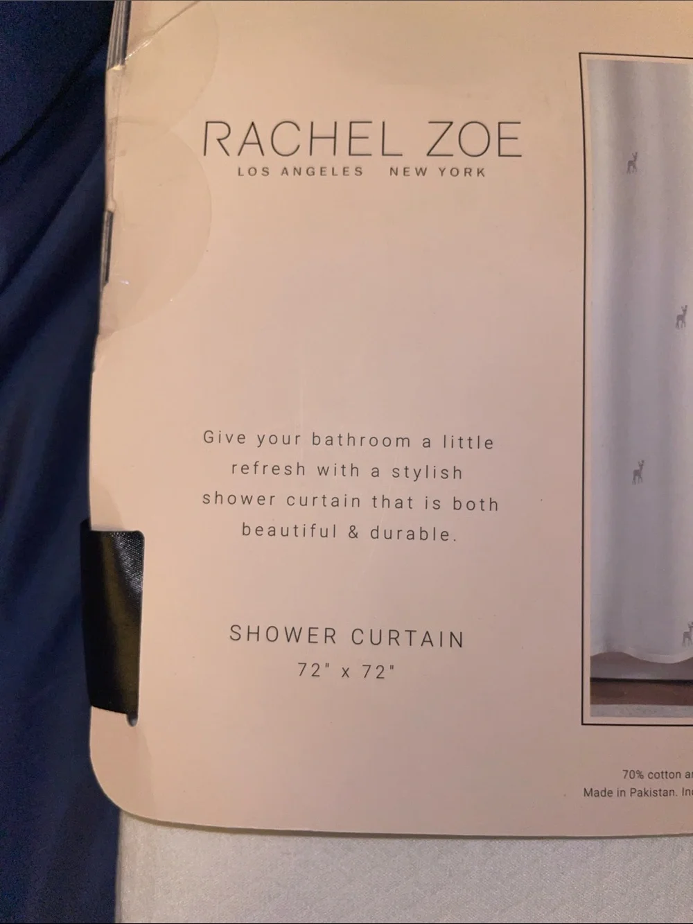 Rachel Zoe White Shower Curtain with Silver Embroidered Reindeer and Pink Bow